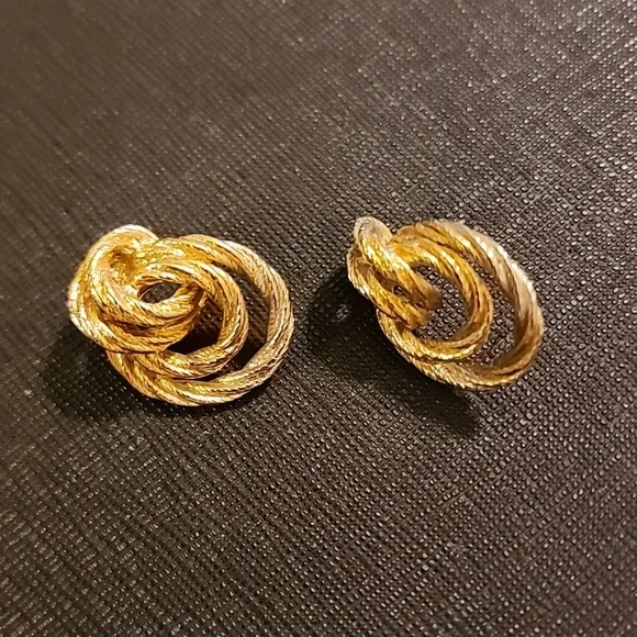 Gold Tone Rope Knot Post Earrings - Picture 4 of 5